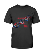 Patriotic Fitted Crew – It’s in My DNA t-shirt features a red, white, and blue DNA strand with bold text, ideal for proud American apparel lovers.