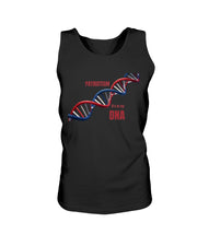 Patriotic Jersey Tank – It’s in My DNA by American Apparel featuring red, white, and blue DNA graphic. Soft, breathable tank top for American pride.