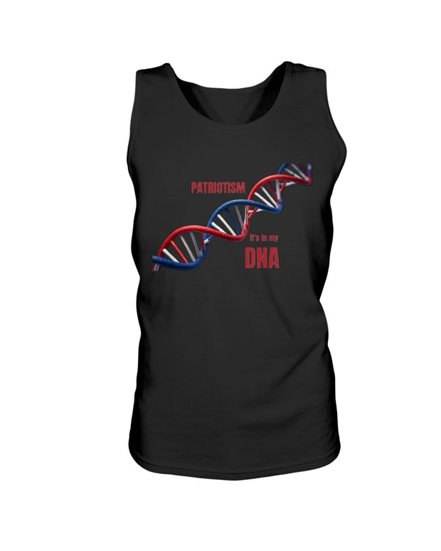 Patriotic Jersey Tank – It’s in My DNA by American Apparel featuring red, white, and blue DNA graphic. Soft, breathable tank top for American pride.